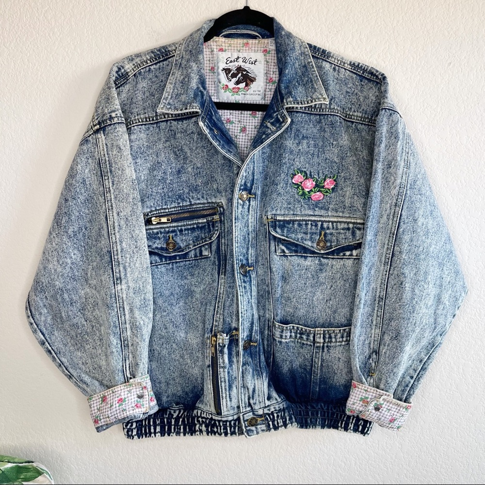 ✨Vintage East West | Oversized Acid Wash Floral Denim Jean Jacket